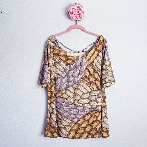 Gypsy Mara Hoffman Multicolor Feather Drape Front Blouse - Picture 1 of 7